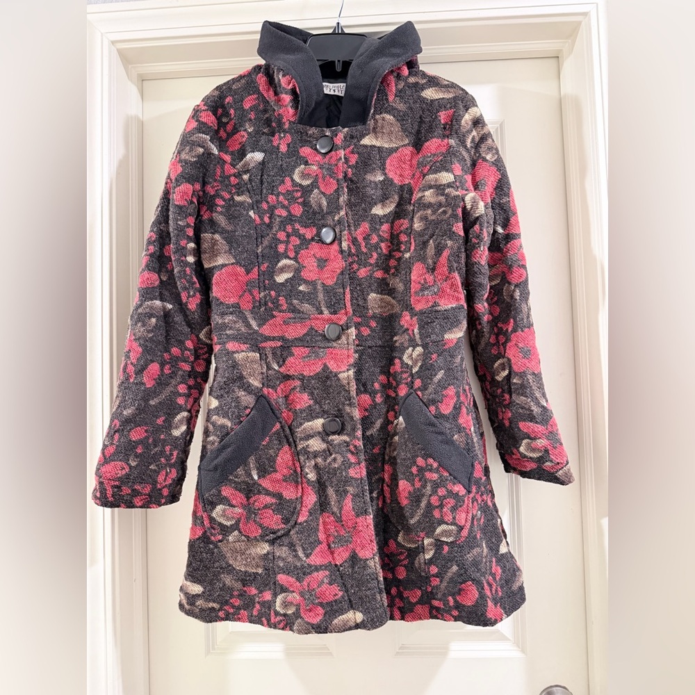 Funky People Floral Pea Coat - Black, Brown and Red